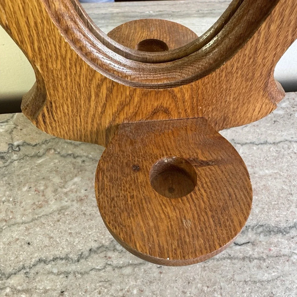 Vtg Oak Wall Mirror Shelf Oval Wood Entryway Bathroom Farmhouse Decor Handmade